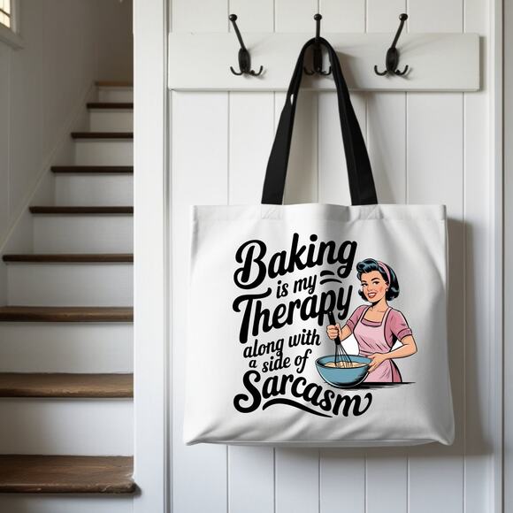Baking Therapy Sassy Sarcastic Retro Pinup Tote Bag - Picture 4 of 4